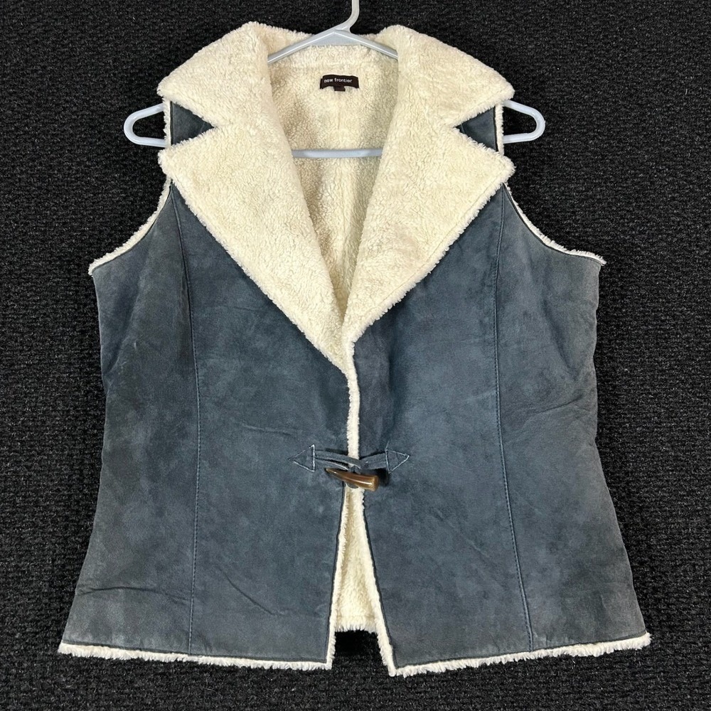 New Frontier Faux Sherling Vest Y2K Boho Western Moto Toggle Closure Sherpa Line